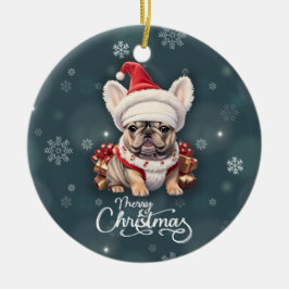 Niedliche französische Bulldog-Weihnachtsmannmütze Keramik Ornament