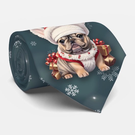 Niedliche französische Bulldog-Weihnachtsmannmütze Krawatte (Gerollt)
