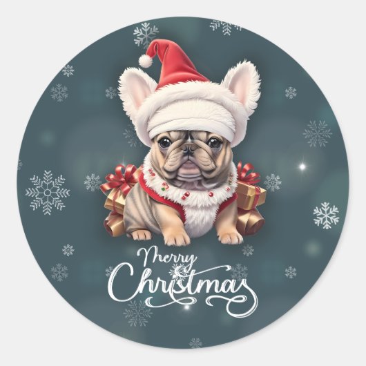 Niedliche französische Bulldog-Weihnachtsmannmütze Runder Aufkleber (Vorderseite)