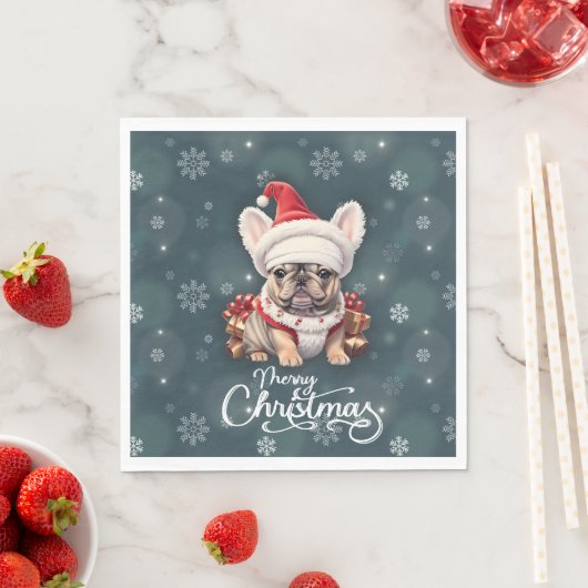Niedliche französische Bulldog-Weihnachtsmannmütze Serviette (Beispiel)