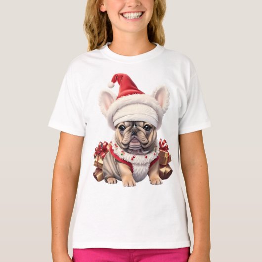 Niedliche französische Bulldog-Weihnachtsmannmütze T-Shirt (Vorderseite)
