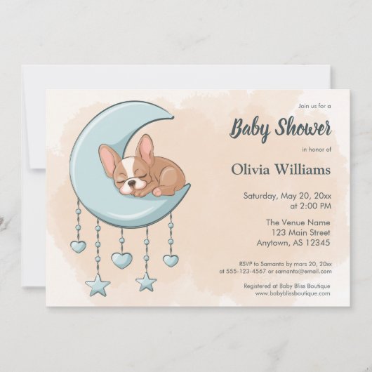 Niedliche französische Bulldog Welpe Blue Moon Bab Einladung (Vorderseite)