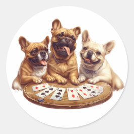 Niedliche französische Bullhunde, die Karten spiel Runder Aufkleber