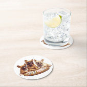 Niedliche französische Bullhunde, die Karten spiel Runder Pappuntersetzer (Vor Ort)