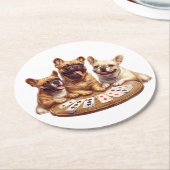 Niedliche französische Bullhunde, die Karten spiel Runder Pappuntersetzer (Angewinkelt)