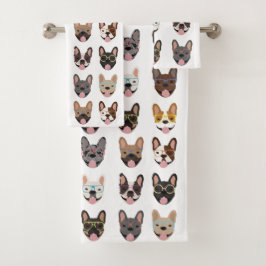 Niedliche französische Bullhunde mit Brillen Badhandtuch Set