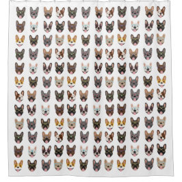 Niedliche französische Bullhunde mit Brillen Duschvorhang