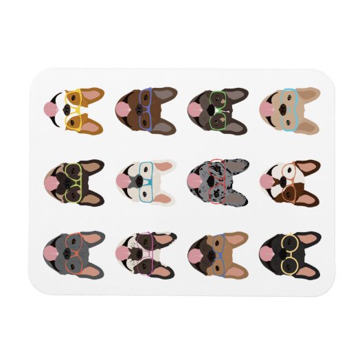 Niedliche französische Bullhunde mit Brillen Magnet (Horizontal)