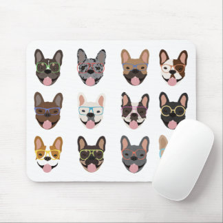 Niedliche französische Bullhunde mit Brillen Mousepad