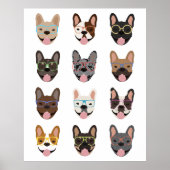 Niedliche französische Bullhunde mit Brillen Poster (Vorne)