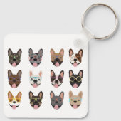 Niedliche französische Bullhunde mit Brillen Schlüsselanhänger (Rückseite)