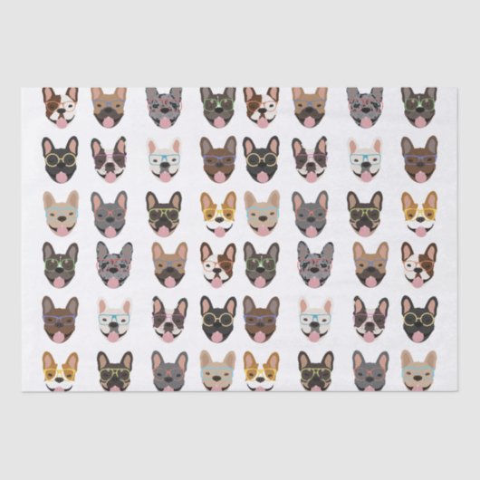 Niedliche französische Bullhunde mit Brillen Seidenpapier (Vorderseite)