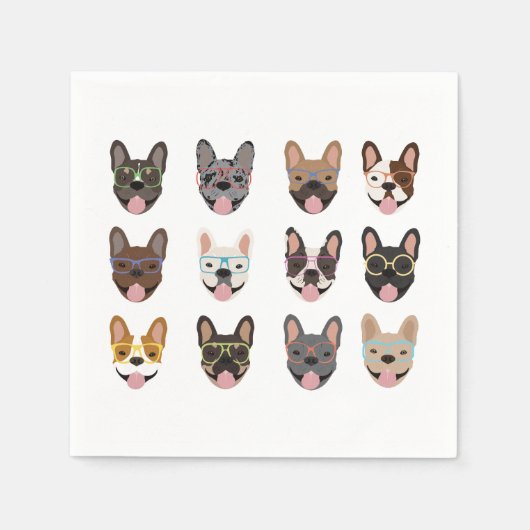 Niedliche französische Bullhunde mit Brillen Serviette (Vorderseite)