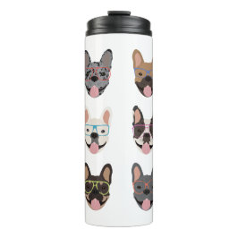 Niedliche französische Bullhunde mit Brillen Thermosbecher