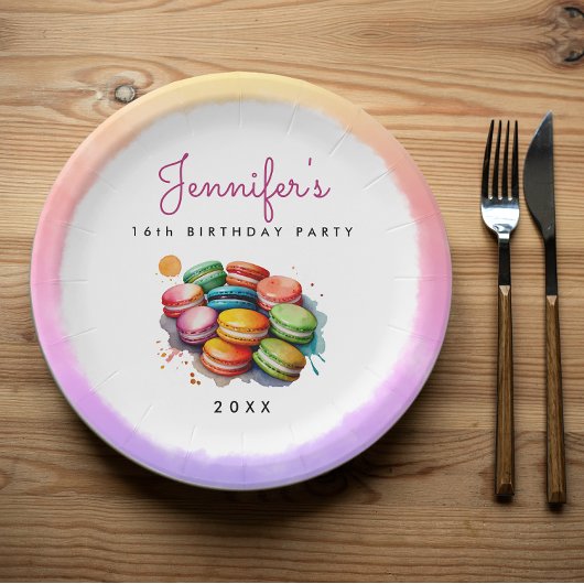 Niedliche französische Macaron Cookies Aquarell Pappteller