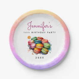 Niedliche französische Macaron Cookies Aquarell Pappteller