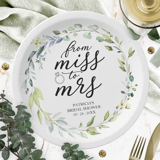Niedliche Frau Greenery Eucalyptus Bridal Pappteller