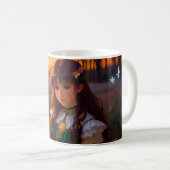 Niedliche Frau im Stile trauriger Anime bei Sonnen Kaffeetasse (VorderseiteRechts)