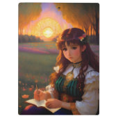 Niedliche Frau im Stile trauriger Anime bei Sonnen Klemmbrett (Rückseite)