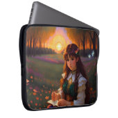Niedliche Frau im Stile trauriger Anime bei Sonnen Laptopschutzhülle (Vorne Rechts)
