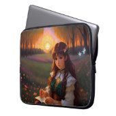 Niedliche Frau im Stile trauriger Anime bei Sonnen Laptopschutzhülle (Vorderseite Links)