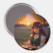 Niedliche Frau im Stile trauriger Anime bei Sonnen Magnet (Vorderseite/Rückseite)