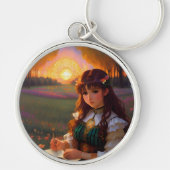 Niedliche Frau im Stile trauriger Anime bei Sonnen Schlüsselanhänger (Vorne)