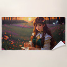 Niedliche Frau im Stile trauriger Anime bei Sonnen