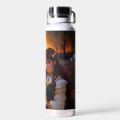 Niedliche Frau im Stile trauriger Anime bei Sonnen Trinkflasche (Rückseite)