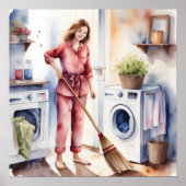 Niedliche Frau in Pajamas Wäscherei Adorable Poster (Vorne)