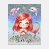 Niedliche Frau "Meerjungfrau" Rotes Haar Fleecedecke (Vorderseite)