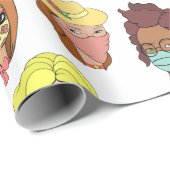 Niedliche Frauen mit Gesichtsmasken, Illustrations Geschenkpapier (Rolleneckpunkt)