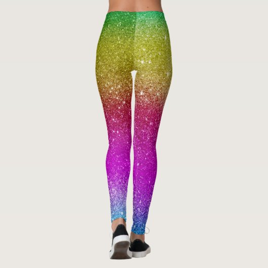 Niedliche Frauen und Mädchen Glitzer Regenbogen Leggings (Rückseite)