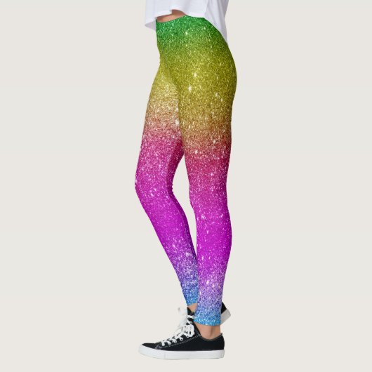 Niedliche Frauen und Mädchen Glitzer Regenbogen Leggings (Links)