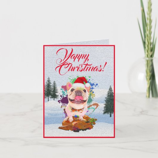 Niedliche Frenchie Hund-Yappy-Weihnachtskarte Karte (Vorderseite)