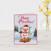 Niedliche Frenchie Hund-Yappy-Weihnachtskarte Karte (Gelbe Blume)