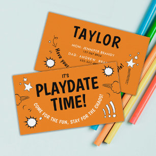 Niedliche Freunde der Orange Playdate Mama rufen a Visitenkarte