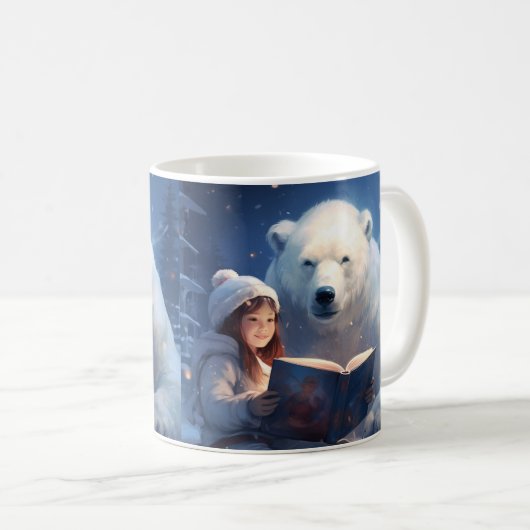 Niedliche Freunde - Eisbär und Mädchen Lesen eines Kaffeetasse (VorderseiteRechts)