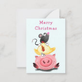 Niedliche Freunde Piggy Chick and Mouse Weihnachte Mitteilungskarte (Vorderseite)