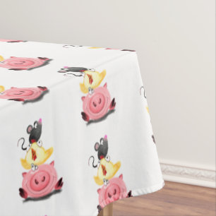 Niedliche Freunde Schweine Kick und Maus - Funny Tischdecke