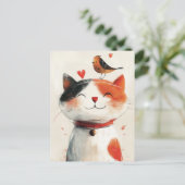 Niedliche Freunde von Katzen und Vögeln Postkarte (Stehend Vorderseite)