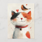 Niedliche Freunde von Katzen und Vögeln Postkarte (Vorderseite)