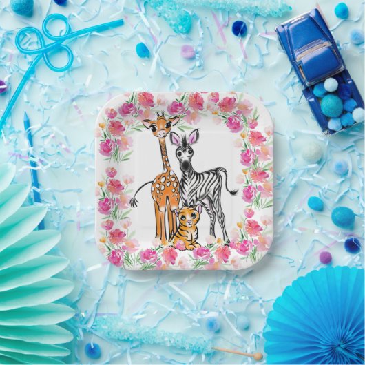 Niedliche Freundin Safari, Giraffe, Zebra, Tiger Pappteller (Party)