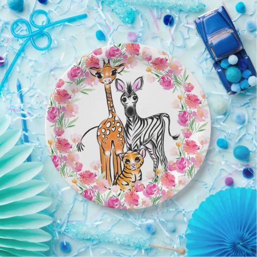Niedliche Freundin Safari, Giraffe, Zebra, Tiger Pappteller (Party)