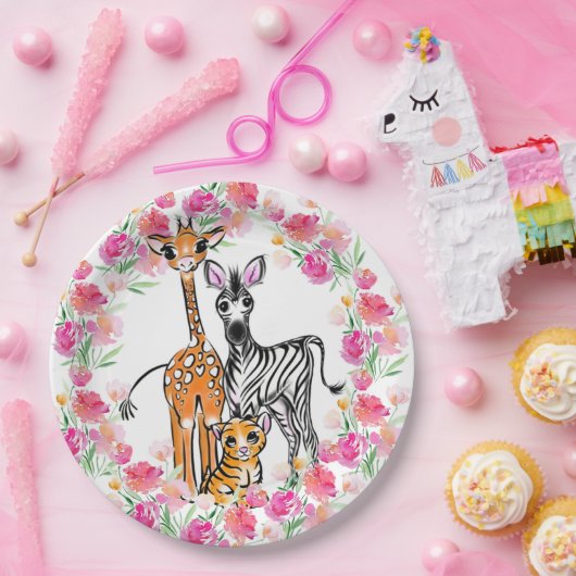 Niedliche Freundin Safari, Giraffe, Zebra, Tiger Pappteller (Party)