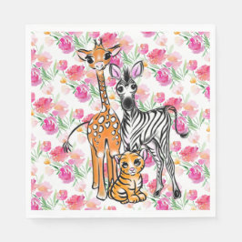 Niedliche Freundin Safari, Giraffe, Zebra, Tiger Serviette
