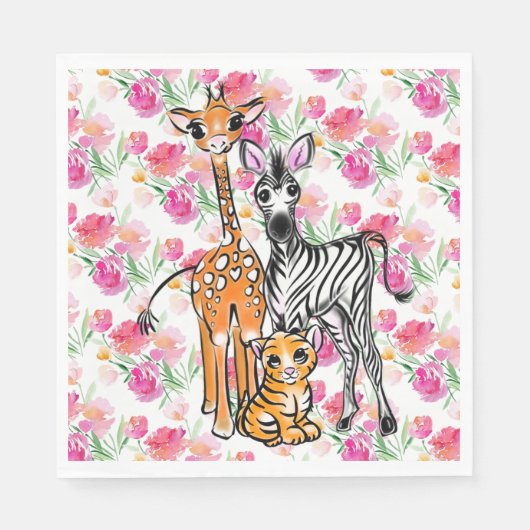 Niedliche Freundin Safari, Giraffe, Zebra, Tiger Serviette (Vorderseite)