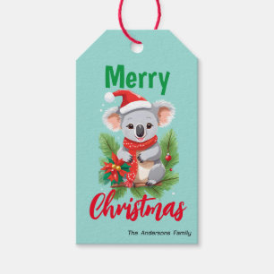 Niedliche frohe Weihnachten Koala Santa rot und gr Geschenkanhänger