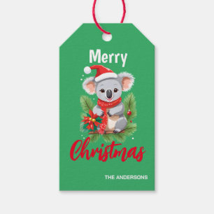 Niedliche frohe Weihnachten Koala Santa rot und gr Geschenkanhänger