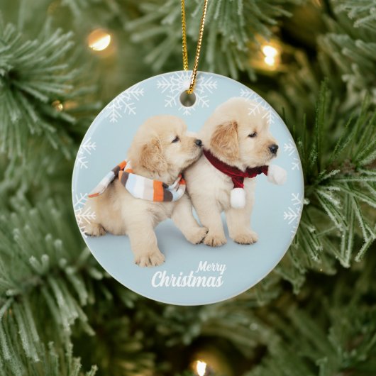 Niedliche frohe Weihnachts-Golden Retriever Welpen Keramik Ornament (Baum)